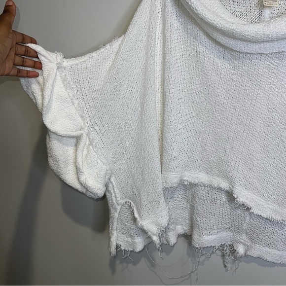 Free People - We the Free White Cowl Neck Oversized Knit Short Sleeve Sweater - Picture 7 of 7